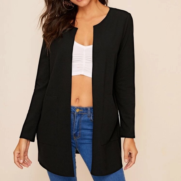 Mid length coat pockets business minimalist WHITE - Picture 8 of 11